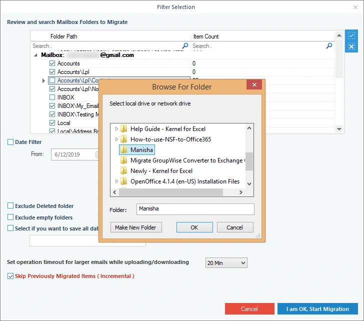 Provide a destination path on the system