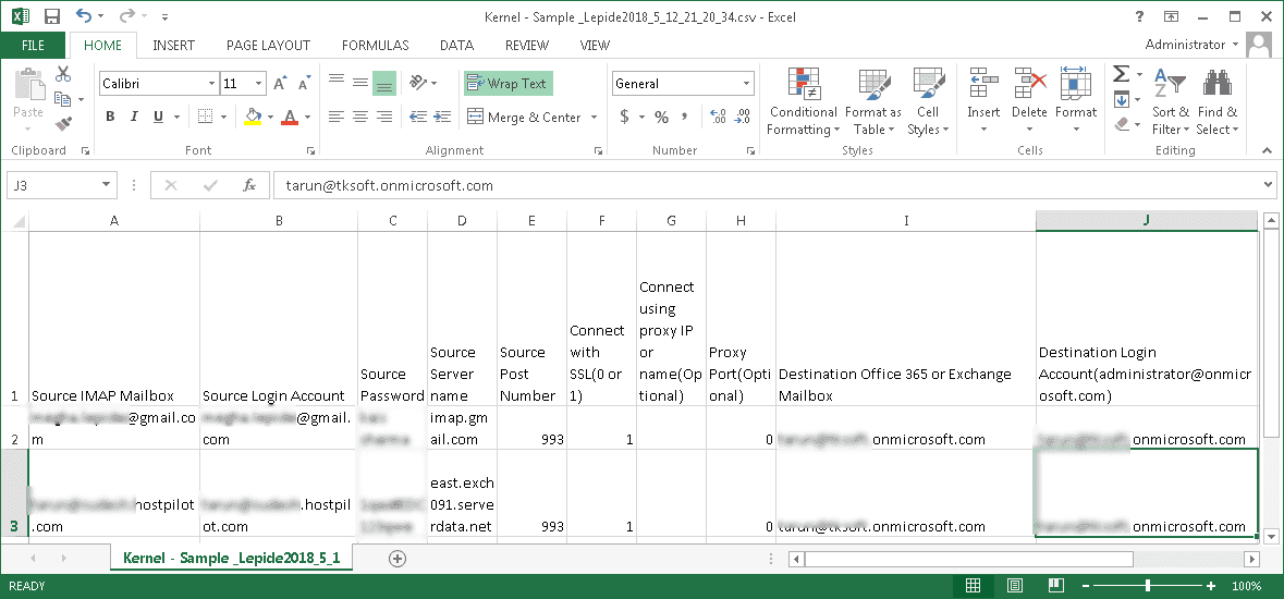 CSV file for multiple mailboxes migration – with mapping informaton