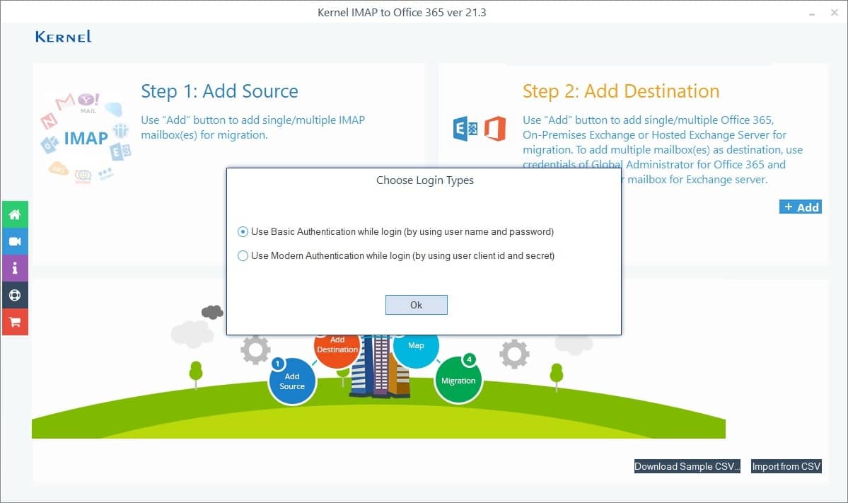 Adding Destination (Office/Exchange) with login details