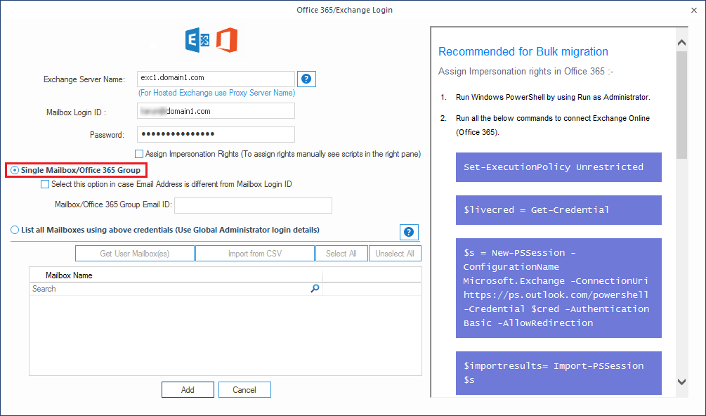 Add Exchange Server (on-premises) as the destination