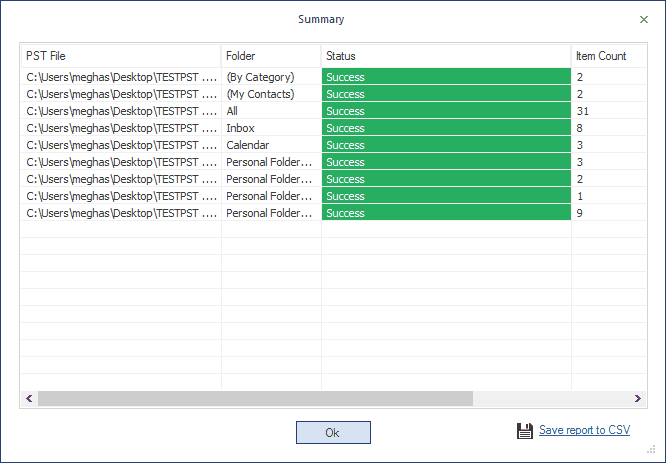 PST to Amazon WorkMail import log report