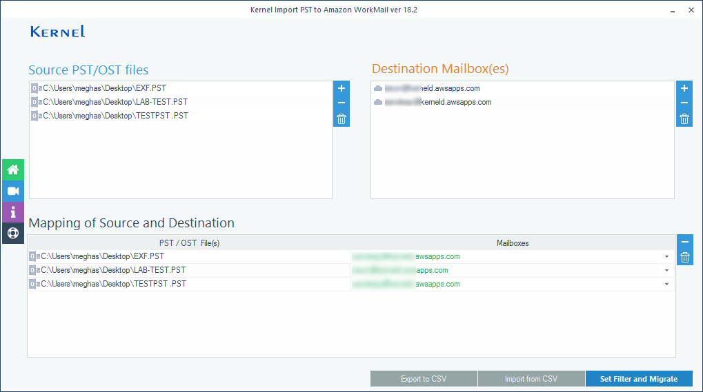 Map the PST/OST file to the Amazon WorkMail mailbox