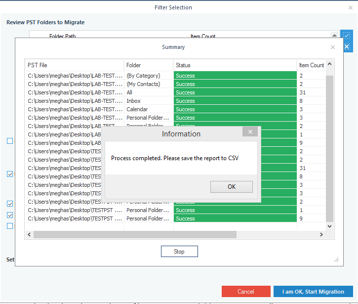 Process Completed Window appears