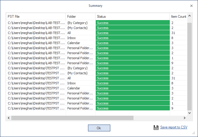 Click Save report to CSV