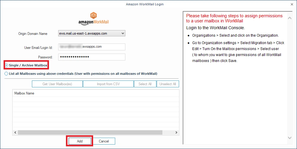 Select Single/Archive Mailbox