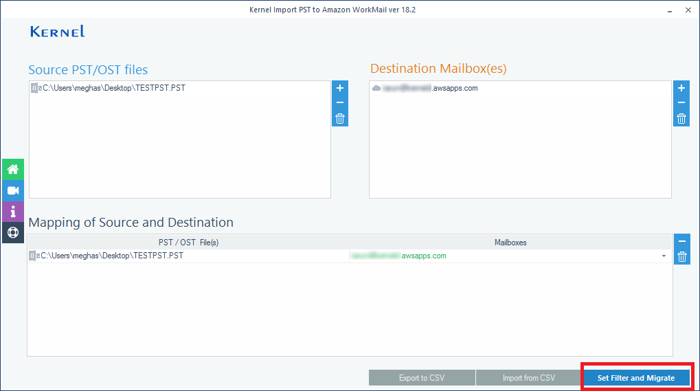 Map the PST/OST file to the Amazon WorkMail mailbox