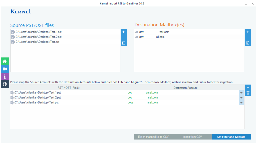 Mapping source PST files with Gmail mailboxes