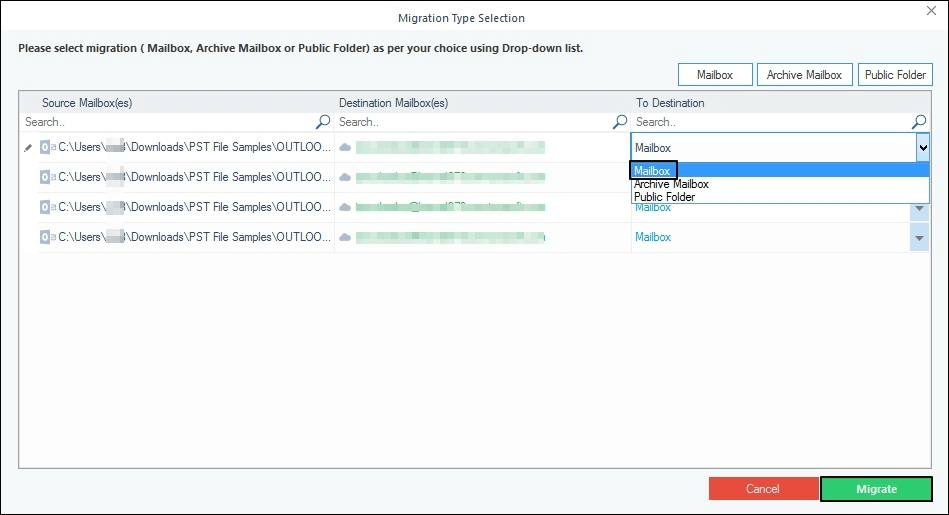 Migration Type Selection