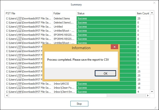 Process Completed Window appears