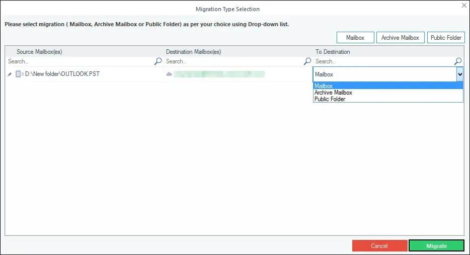 Select desired destination folder