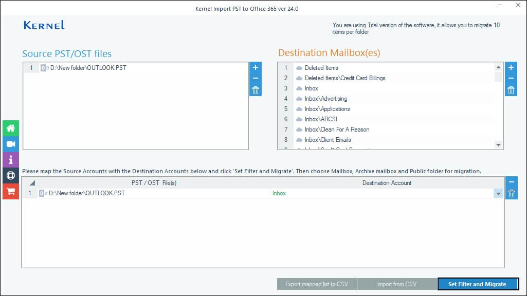 Select desired destination option