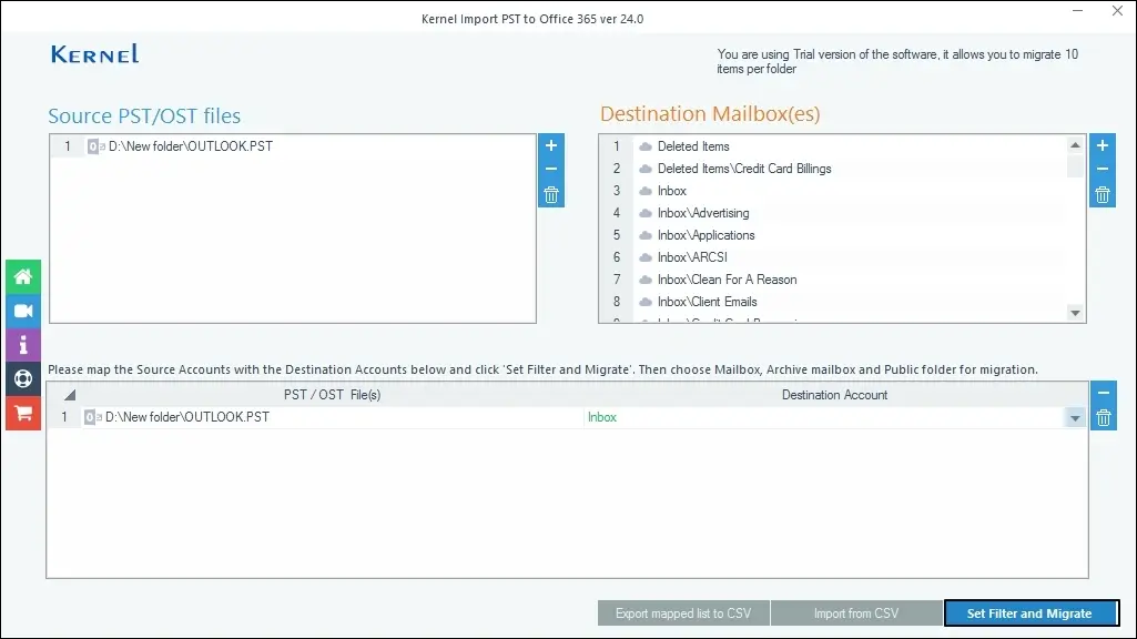 Select desired destination option