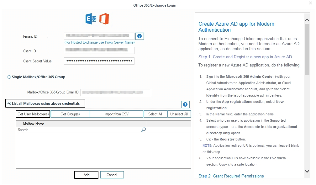 List all Mailboxes using credentials