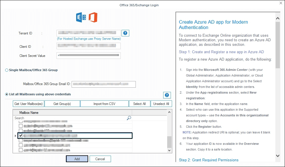 Select the required mailboxes and click Add