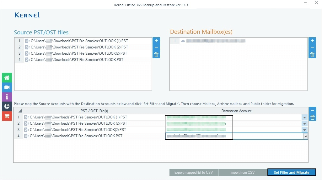 Map the PST/OST file to the Office 365 mailbox