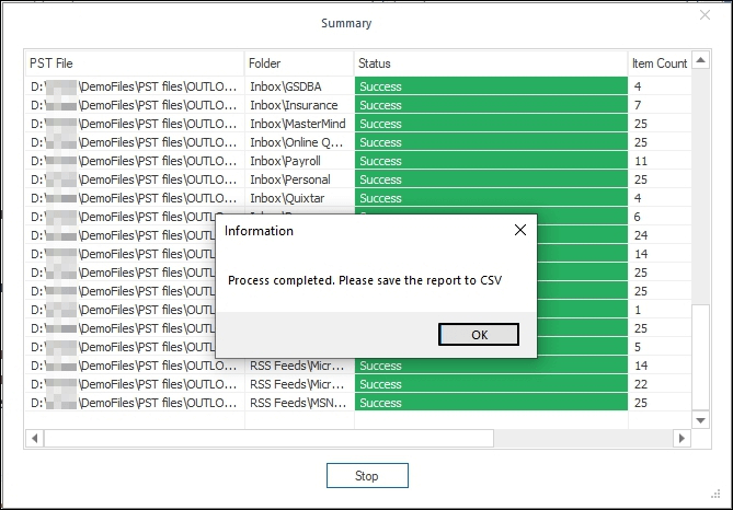 Process Completed Window appears