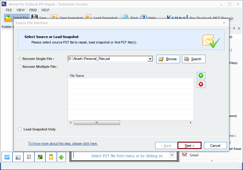 Select and add the Outlook PST file for import