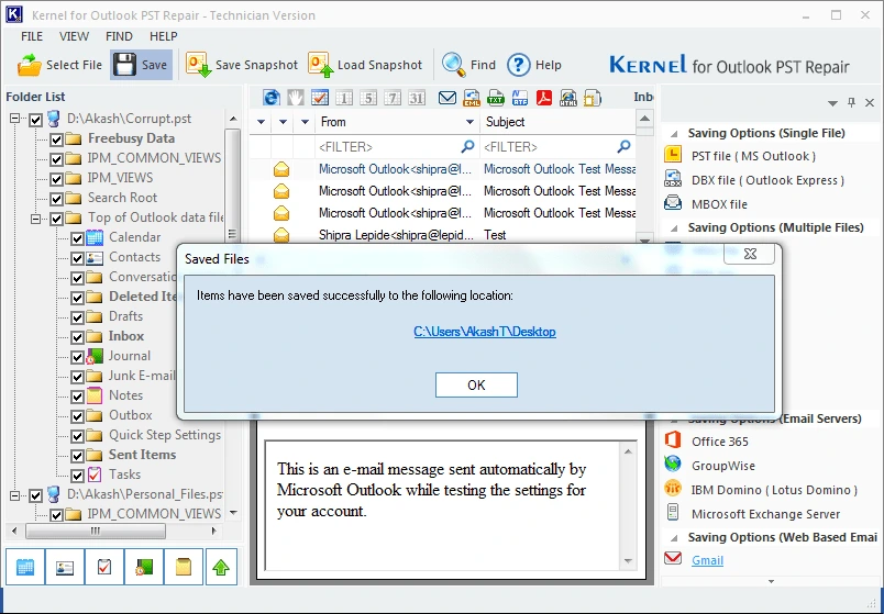 Successful PST to Thunderbird import