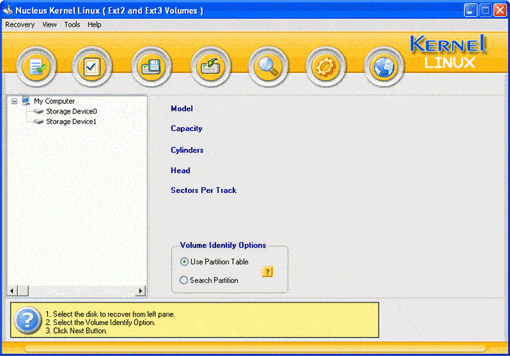 Main screen of Kernel for Linux Data Recovery