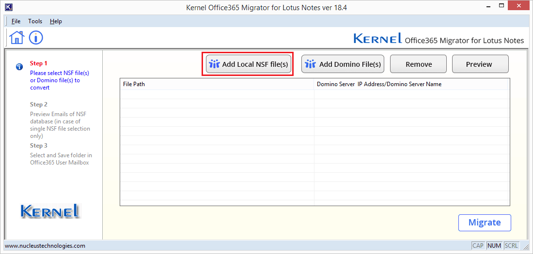 Launch the Kernel Office 365 Migrator for Lotus Notes