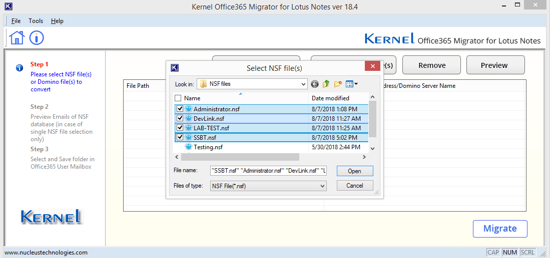 Select any number of NSF files