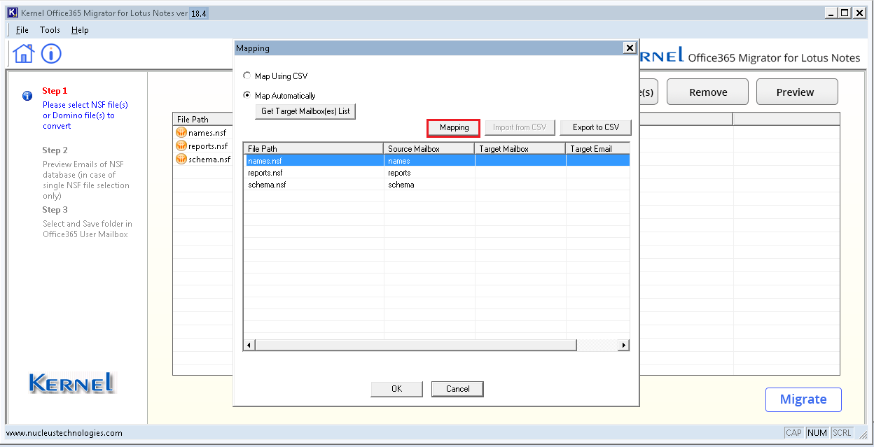 Map the NSF files to Office 365