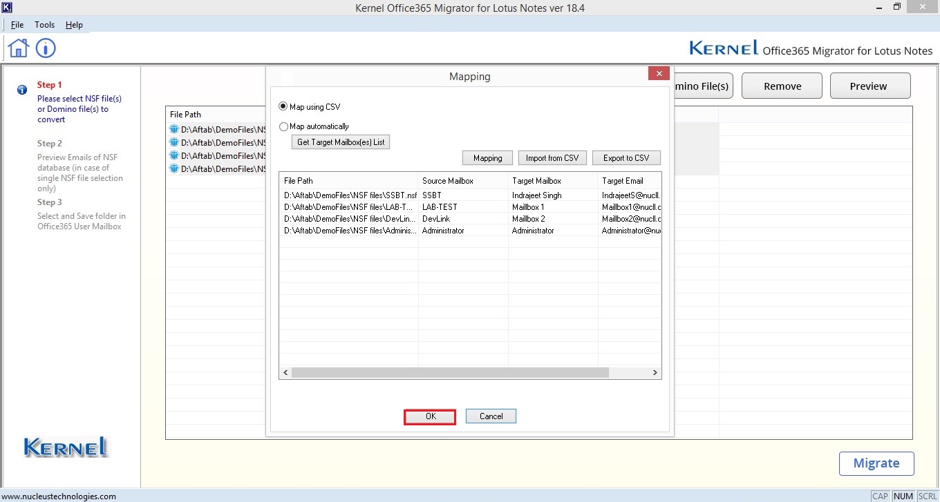 Source and Destination mailboxes are perfectly mapped