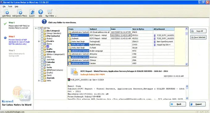 Preview of NSF file before converting to Word