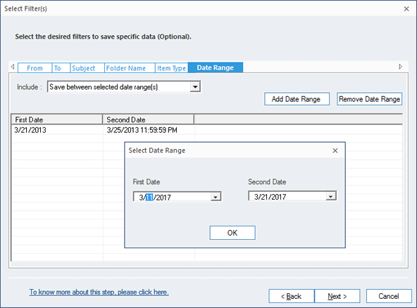 To do a selective migration, filter the MBOX data by different criteria.