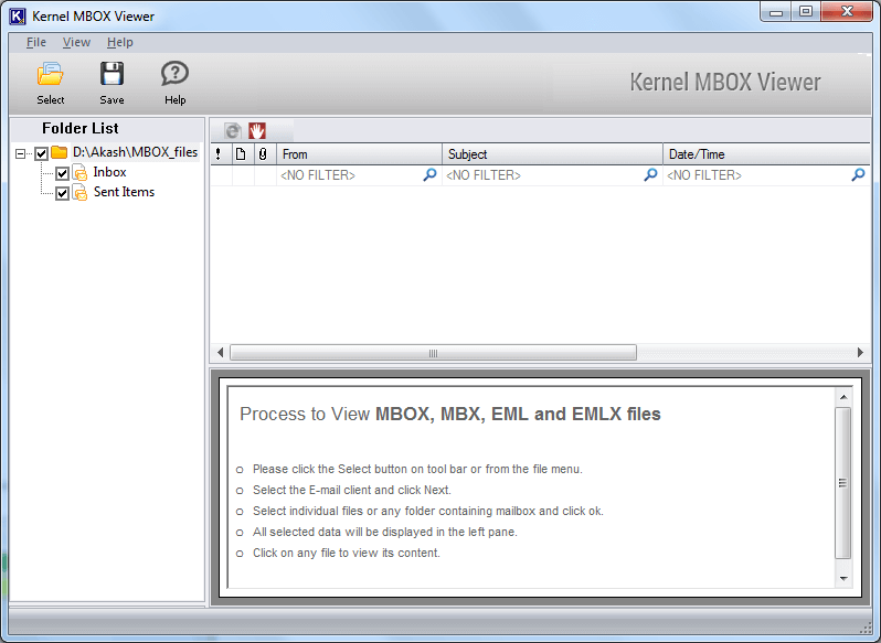 MBOX files are displayed on the left-hand side panel