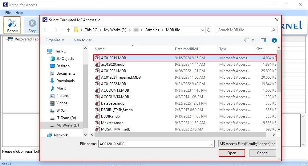 select database file