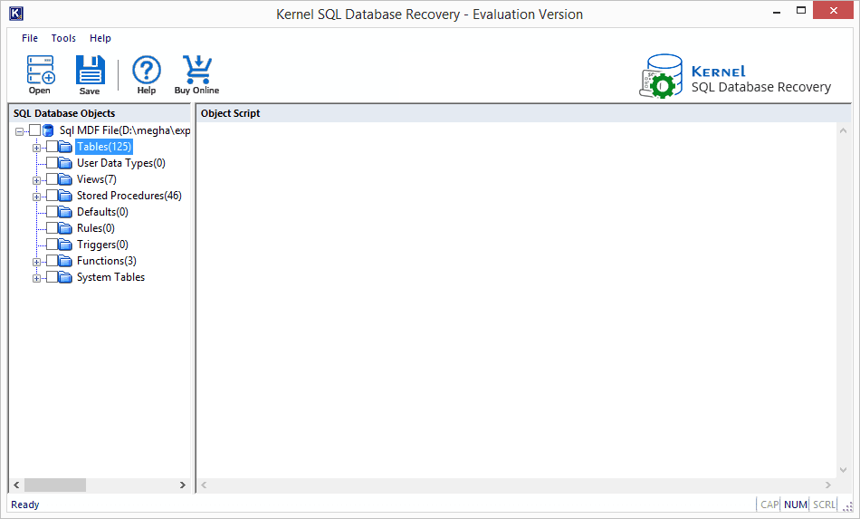 Display of contents and objects within the MDF file.