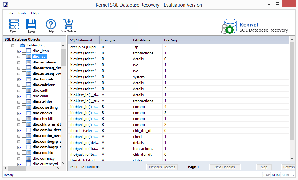 Previewing the items of the MDF file.