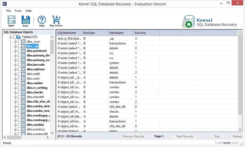 Previewing the items of the MDF file.