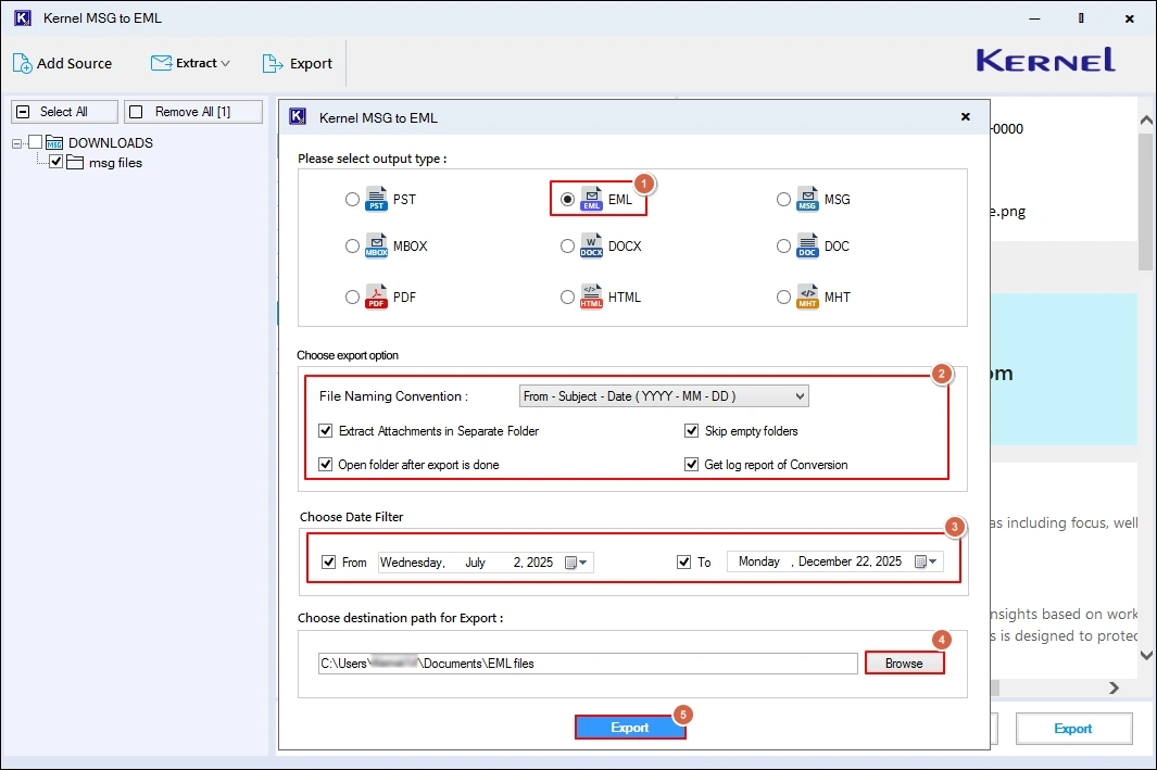 Select the EML format