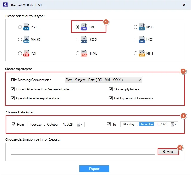 Select the EML format