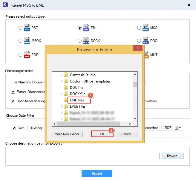 select the destination