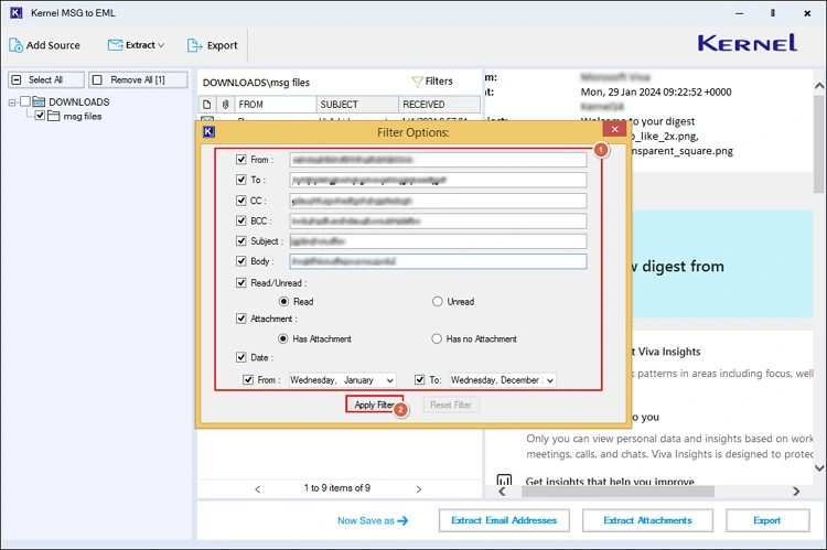 view desired msg files