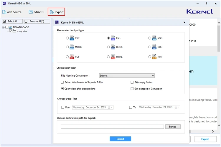 Click on Export option