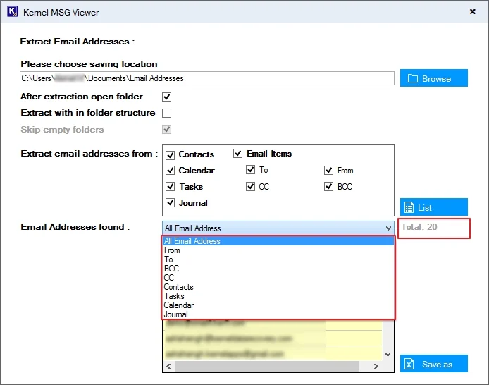 select email addresses
