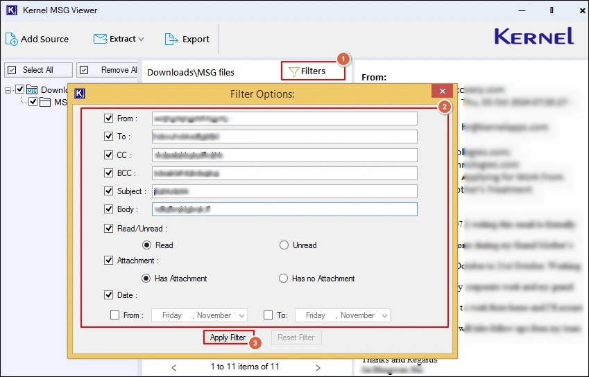 Select required EMLX files