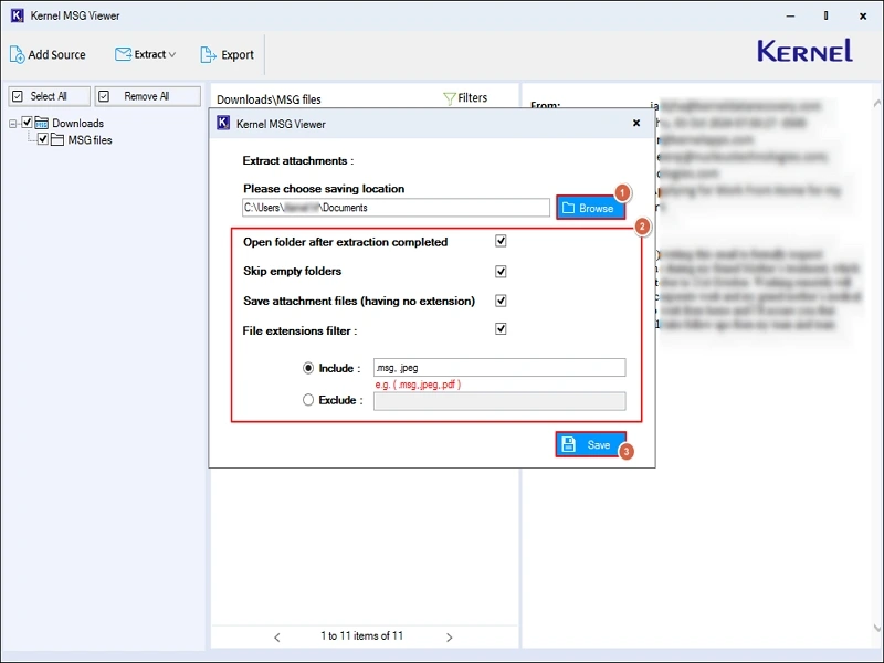 save the extracted attachments