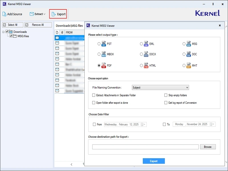 Click on Export option