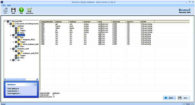 Preview the MySQL database properties