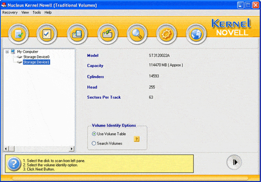 Home screen of Kernel for Novell