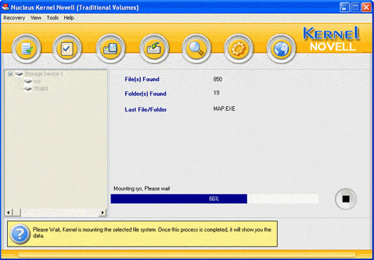 Recovery screen of Kernel for Novell