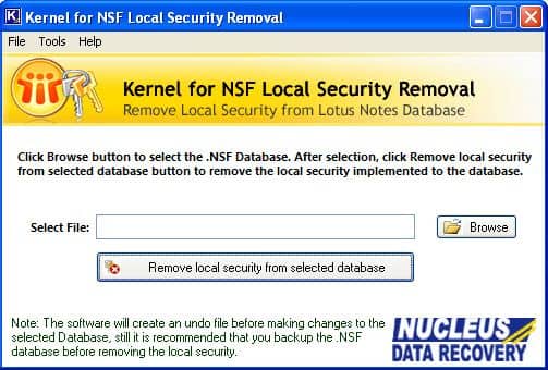 Main screen of Kernel for NSF Local Security Removal