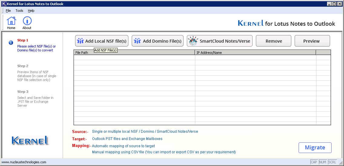 Fare clic su Aggiungi file NSF locali