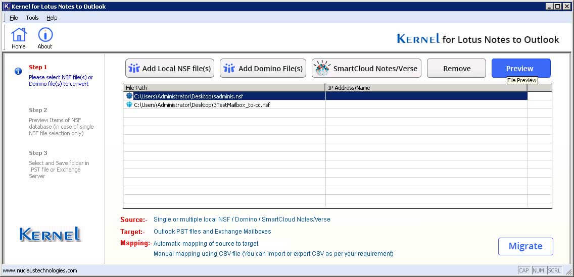 fare clic su Anteprima per visualizzare il contenuto del file