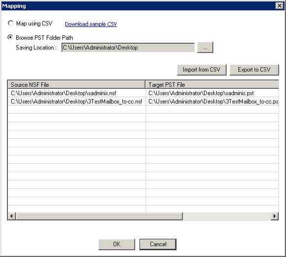 Browse and provide the saving path for PST files